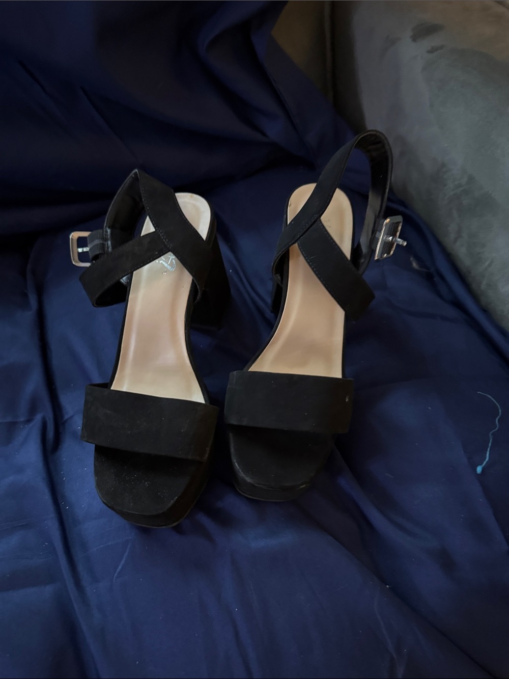 Black Suede Block Heel Sandals - Women